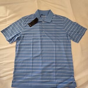 adidas Light Blue and White Striped Polo Shirt